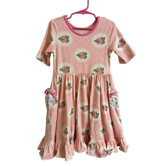 Eleanor Rose Louise Dress Pink Lace & Rose Print Jersey Size 5-6 - Picture 2 of 5